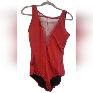 JUSTFAB RED ONE PIECE MESH SWIMSUIT